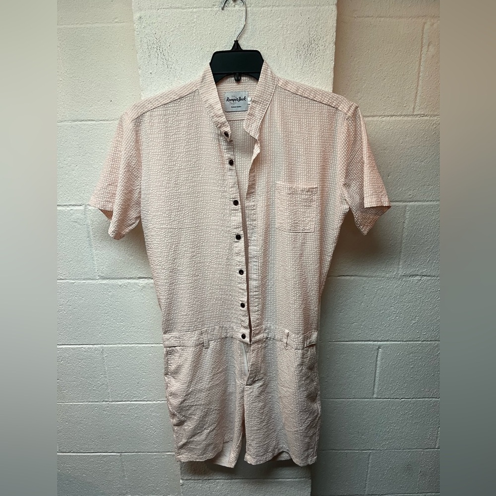 Light Pink Short-Sleeve Men's Shirt Romper